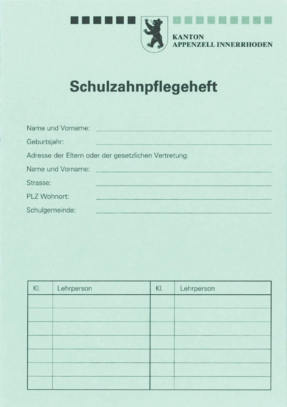 Zahnpflege Schulzahnpflegeheft